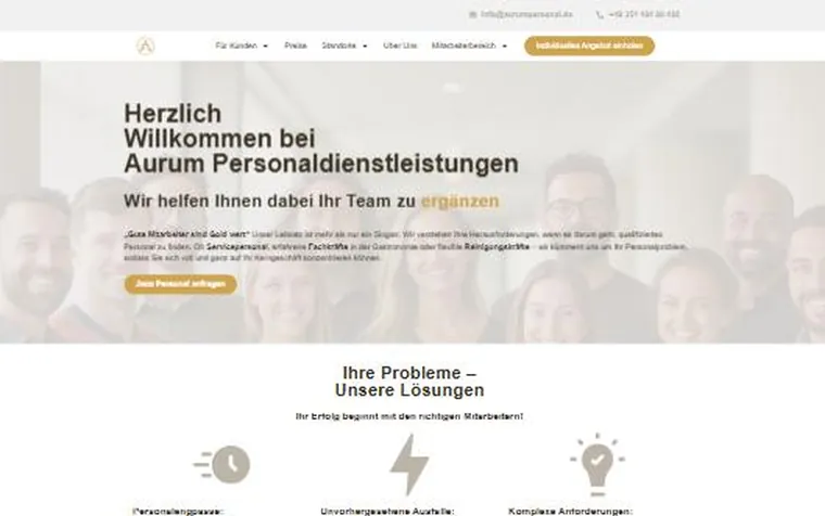 Website von Aurum Personaldienstleistungen