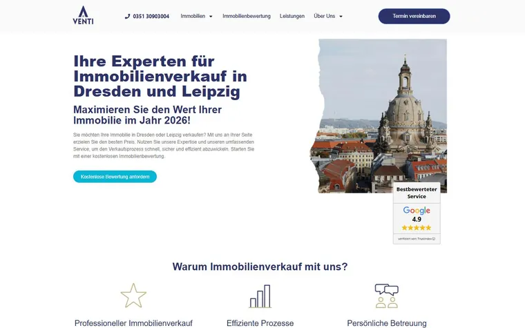 Website von Venti Immobilien